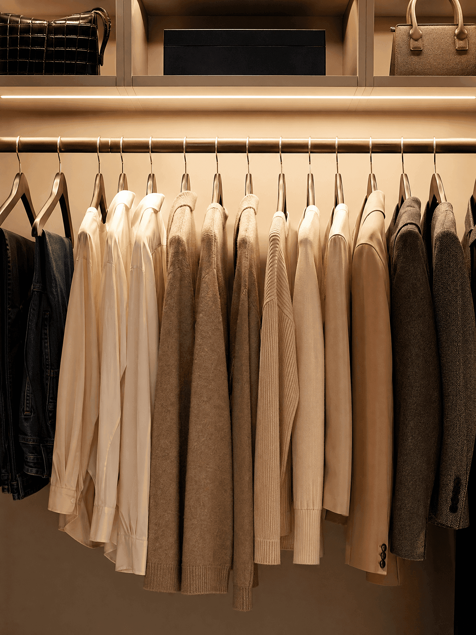 Illuminated closet rod providing clear visibility for hung clothing
