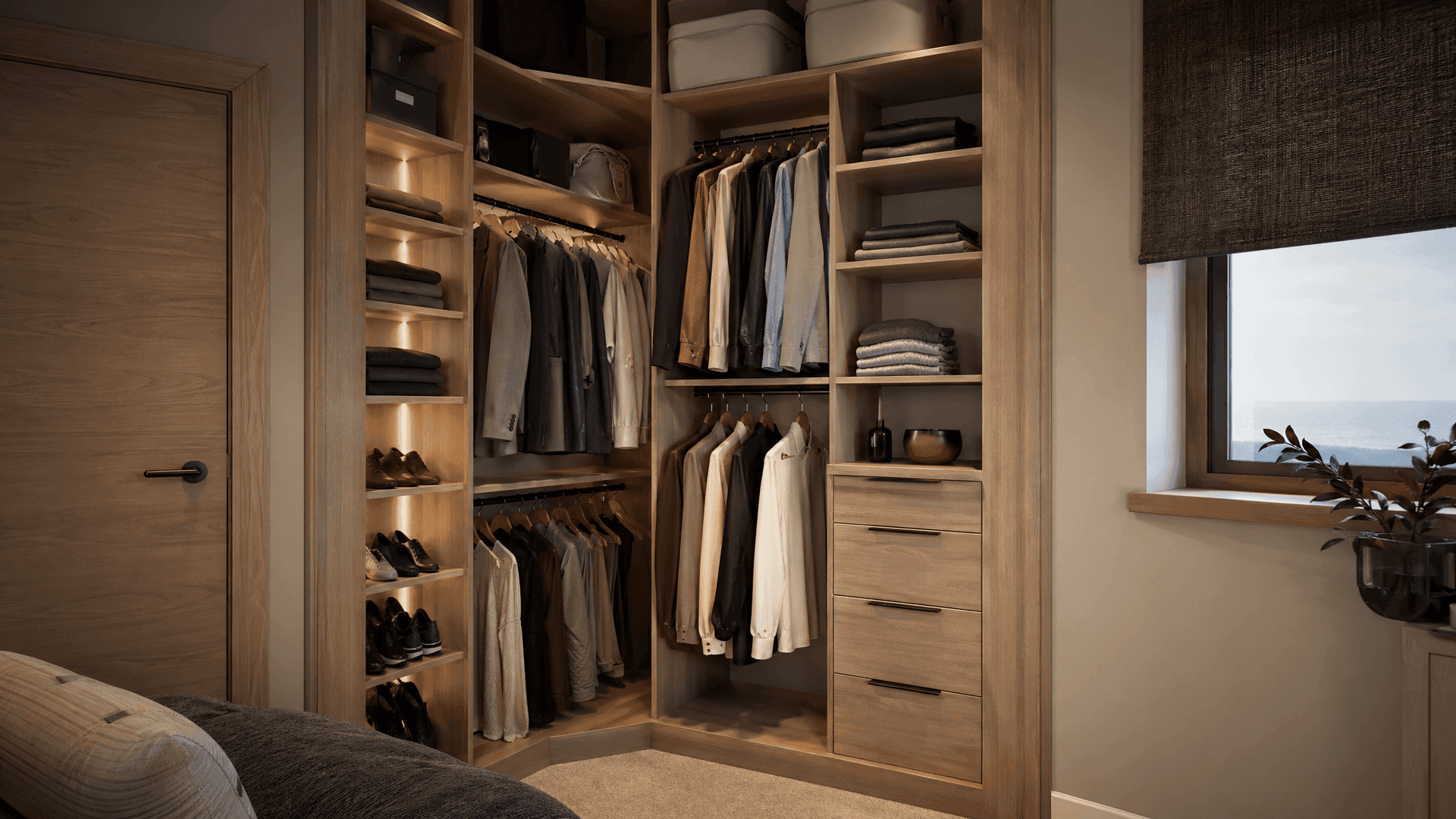 Small organized bedroom closet
