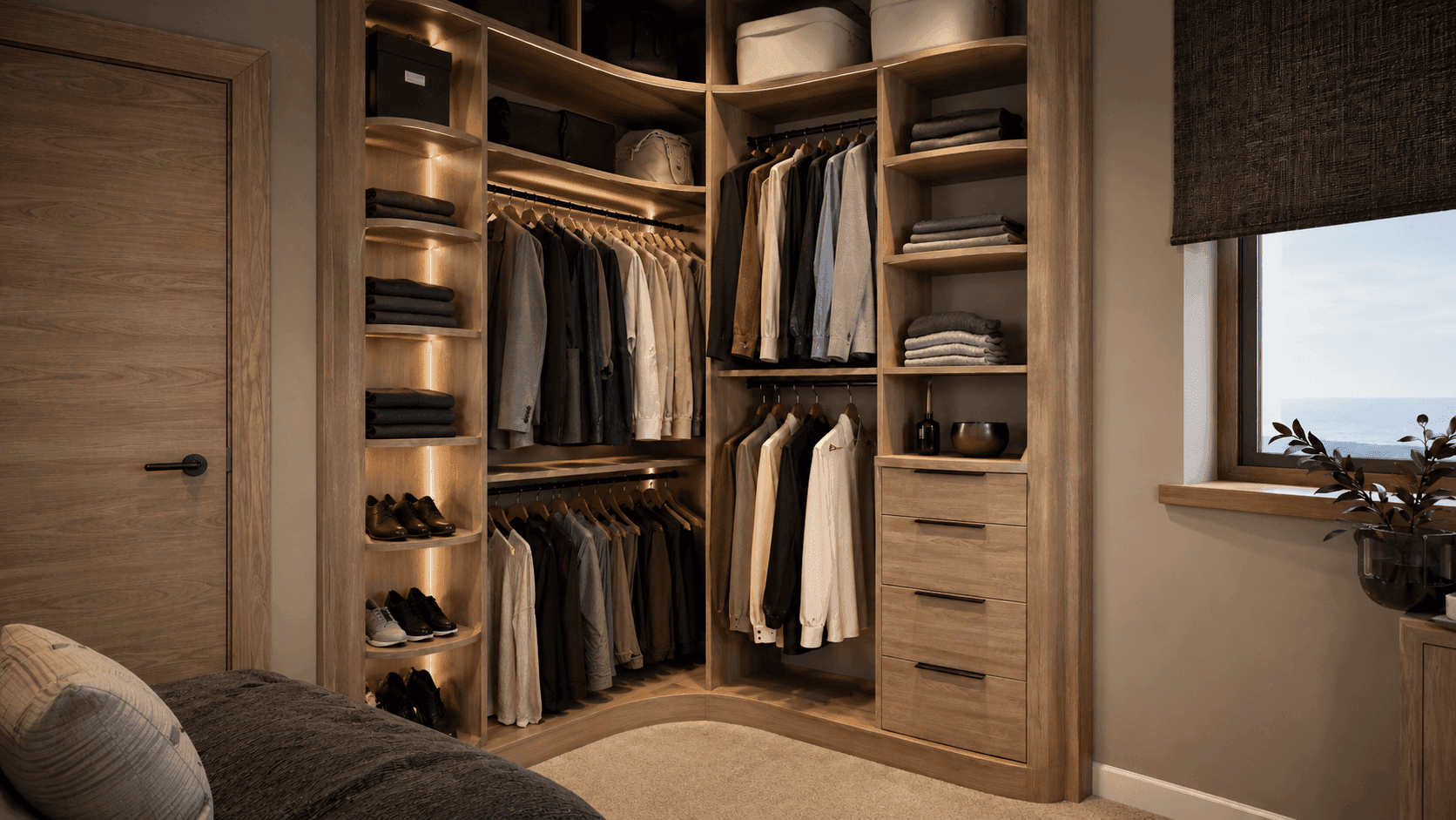 Small reach-in closet organizational layout