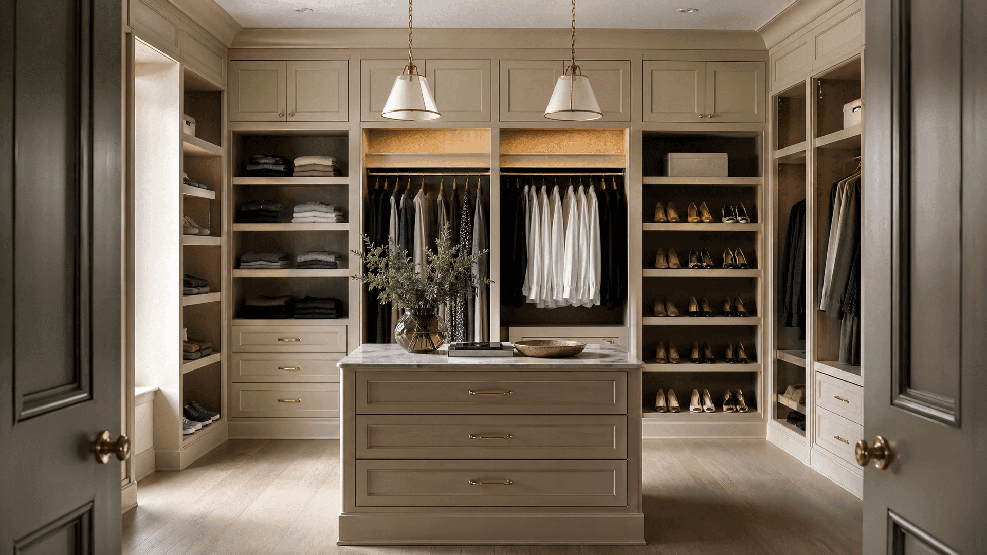 Modern walk-in closet with price tags overlay concept