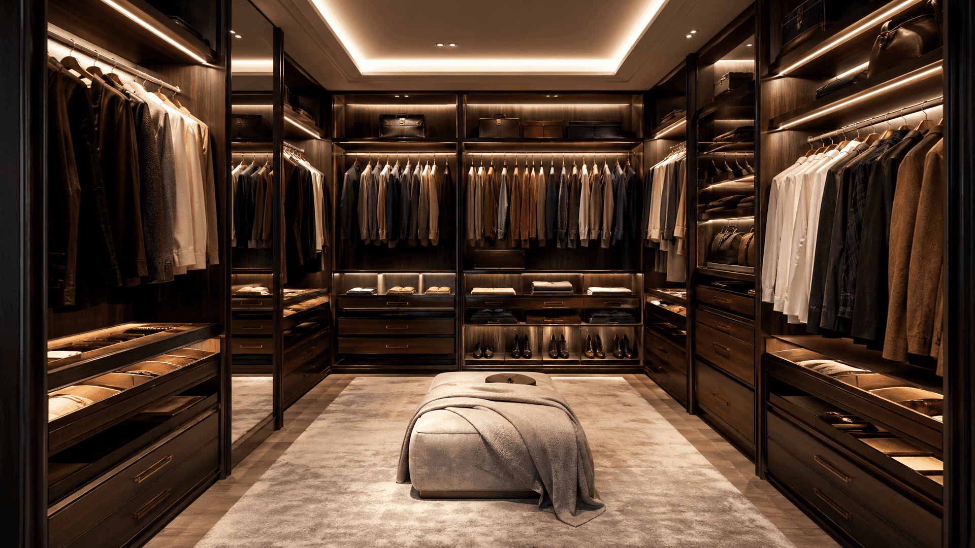 Closet with LED strip lighting installed