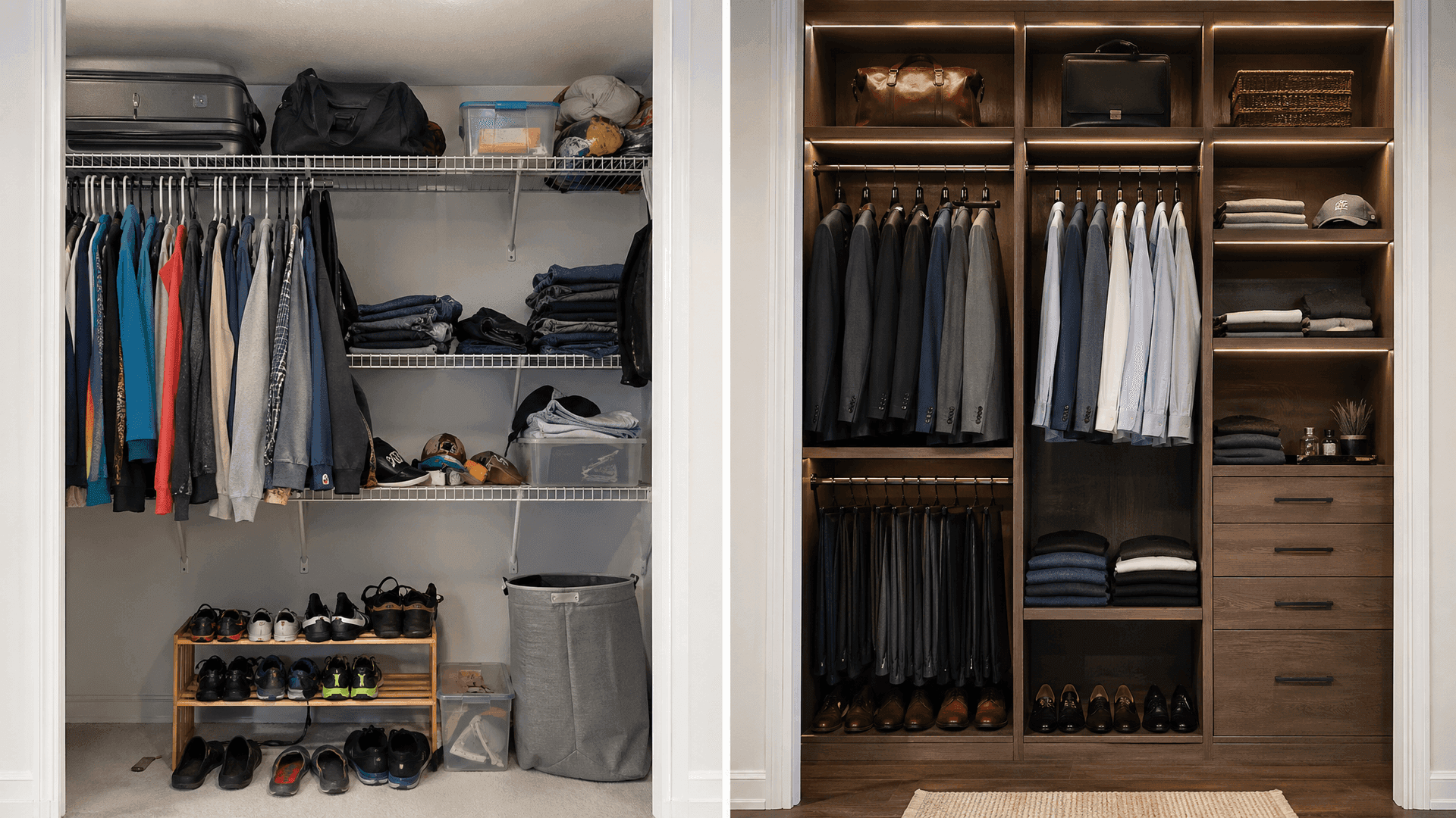 Carpenter measuring a custom closet space