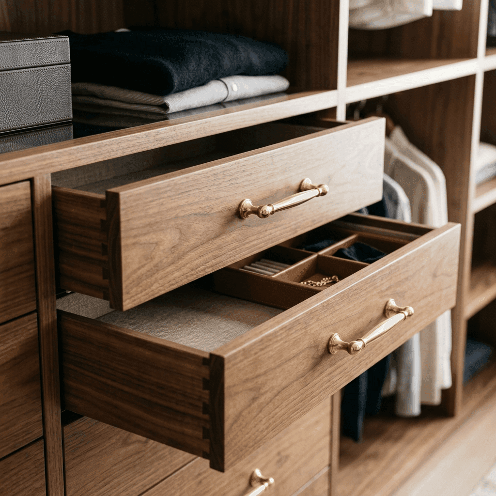 High-end closet materials and hardware by Cumming Closets